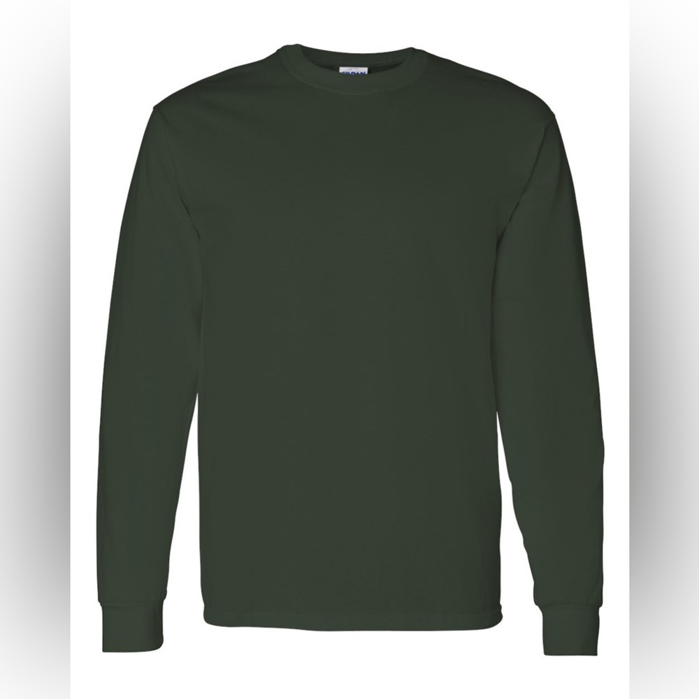 Sz L Gildan  Heavy Cotton Long Sleeve T-shirt forest green unisex round neck